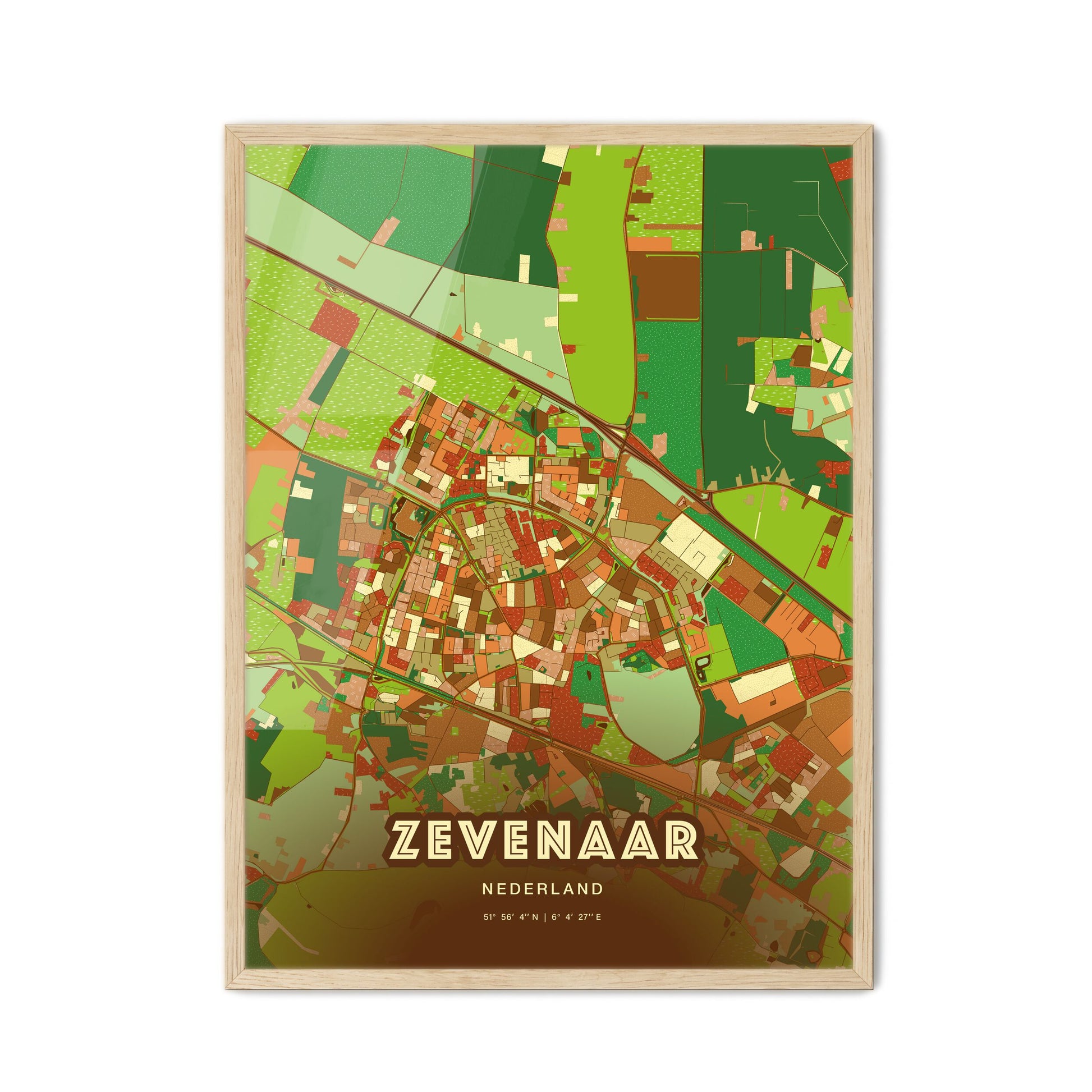 Colorful ZEVENAAR NETHERLANDS Fine Art Map Farmhouse