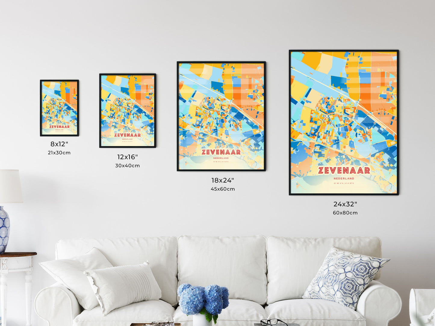 Colorful ZEVENAAR NETHERLANDS Fine Art Map Blue Orange