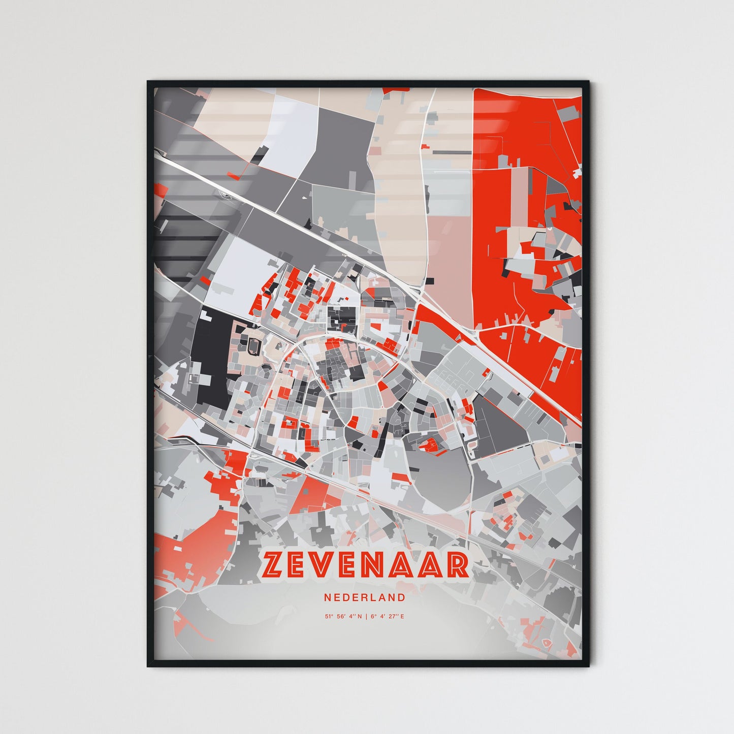 Colorful ZEVENAAR NETHERLANDS Fine Art Map Modern