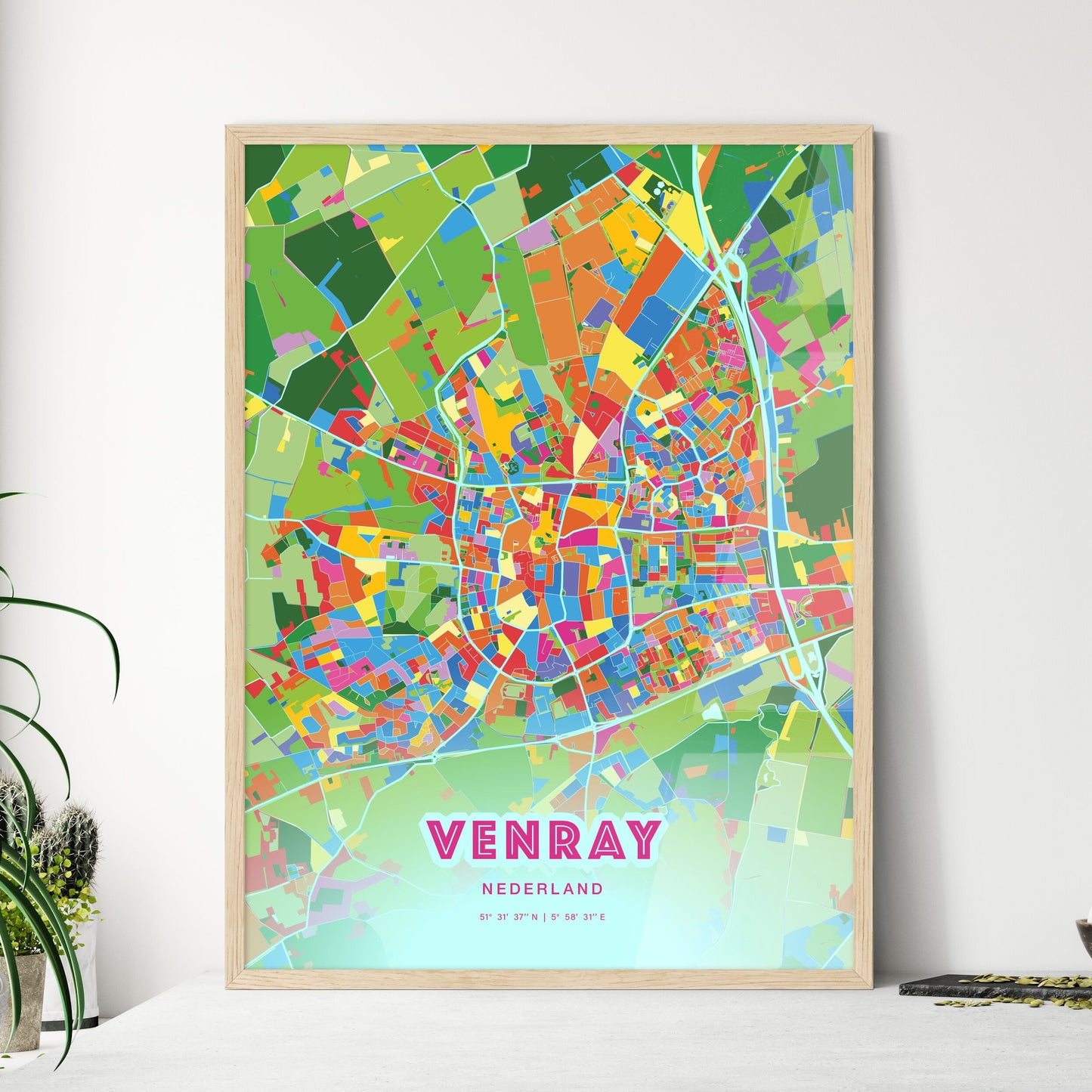Colorful VENRAY NETHERLANDS Fine Art Map Crazy Colors