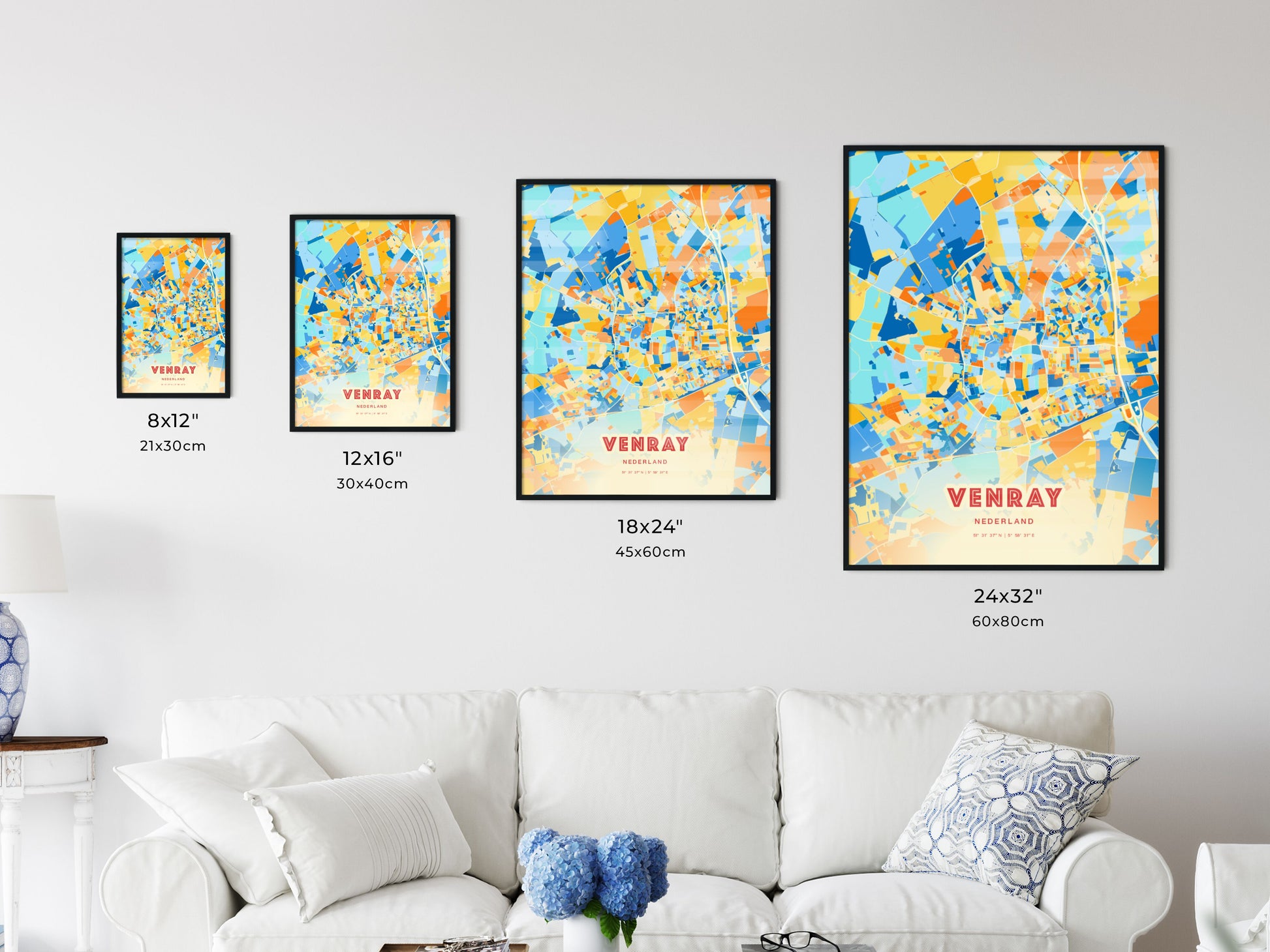 Colorful VENRAY NETHERLANDS Fine Art Map Blue Orange