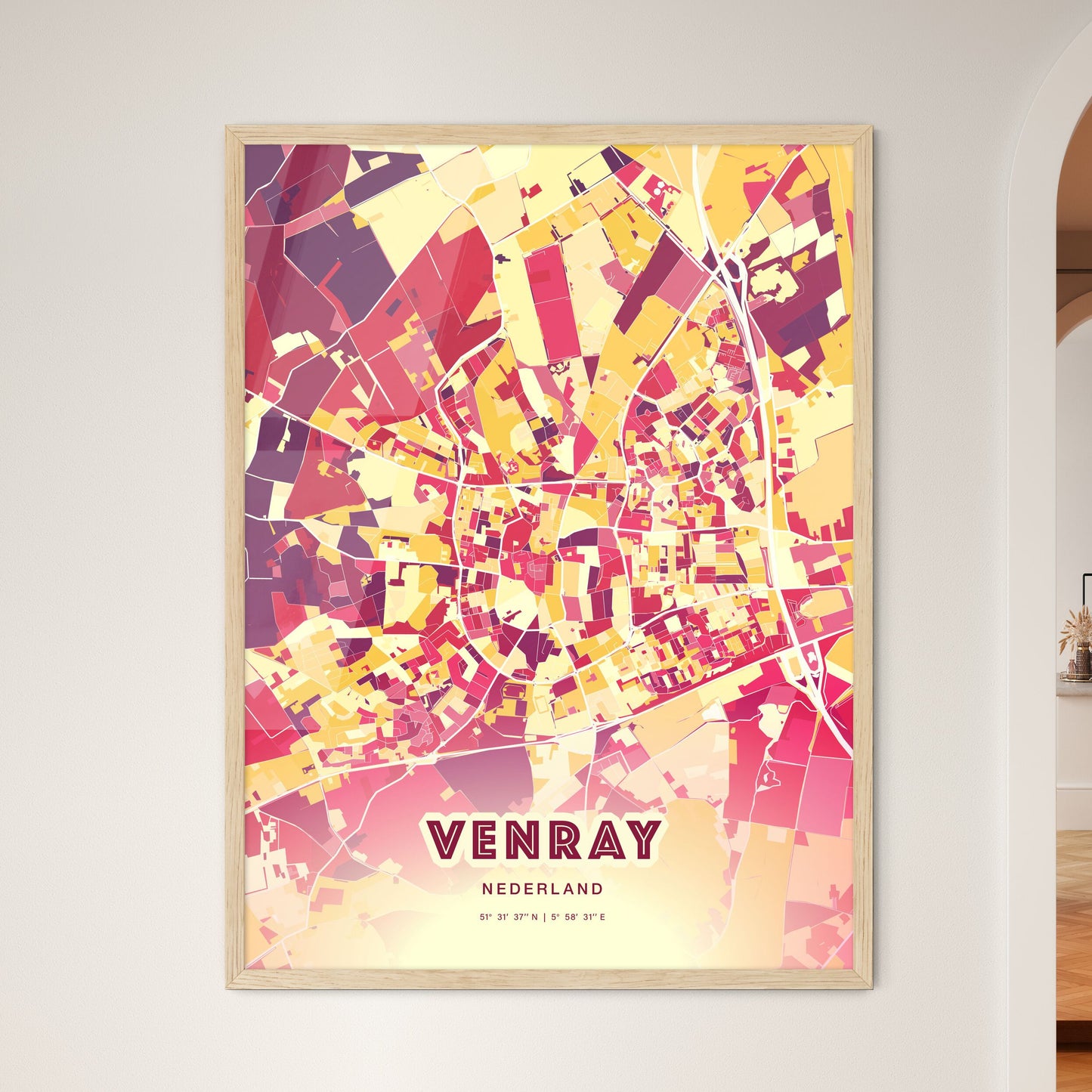 Colorful VENRAY NETHERLANDS Fine Art Map Hot Red