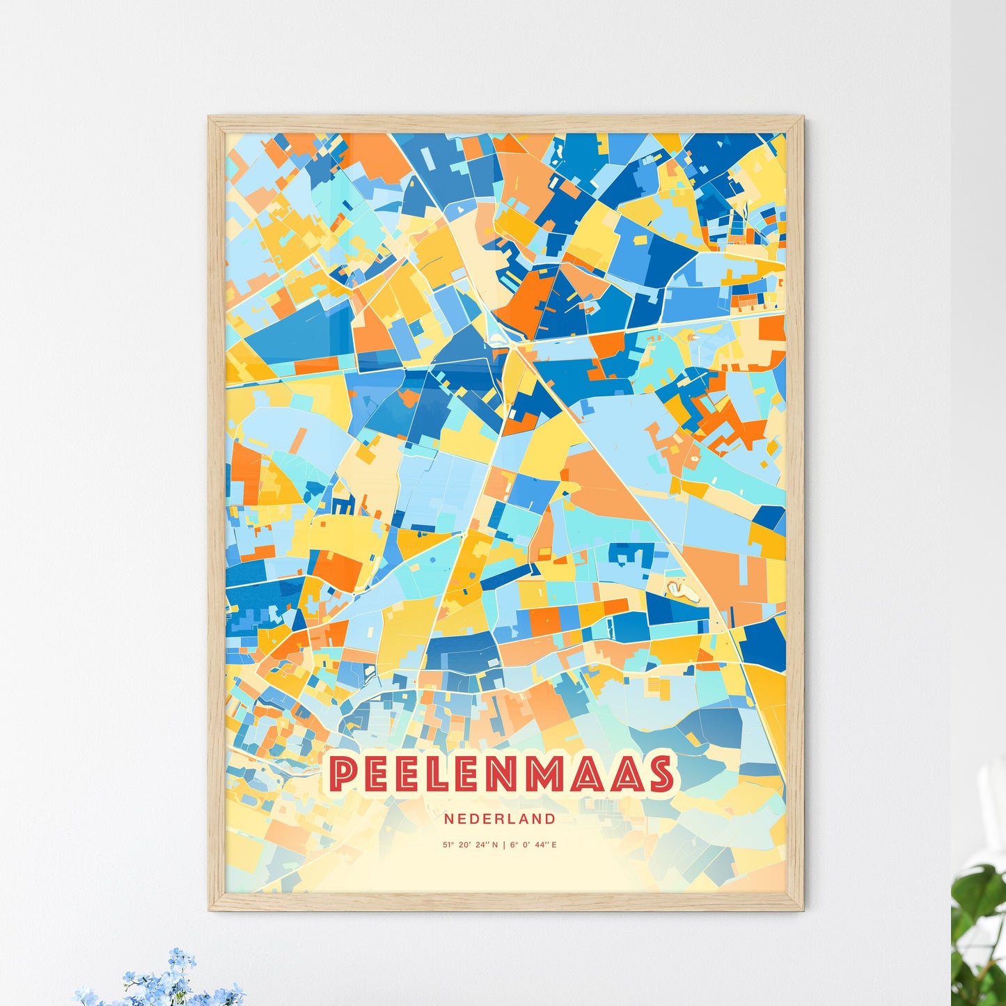 Colorful PEEL EN MAAS NETHERLANDS Fine Art Map Blue Orange