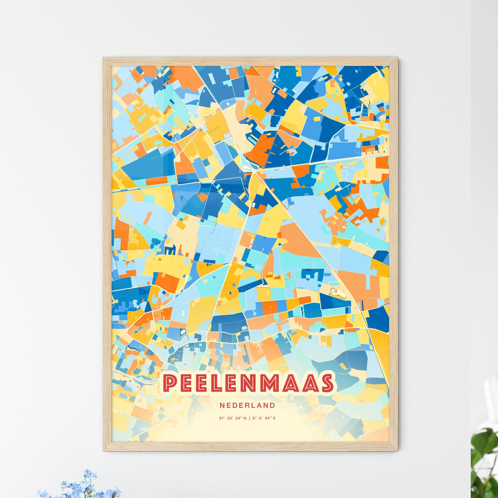 Colorful PEEL EN MAAS NETHERLANDS Fine Art Map Blue Orange