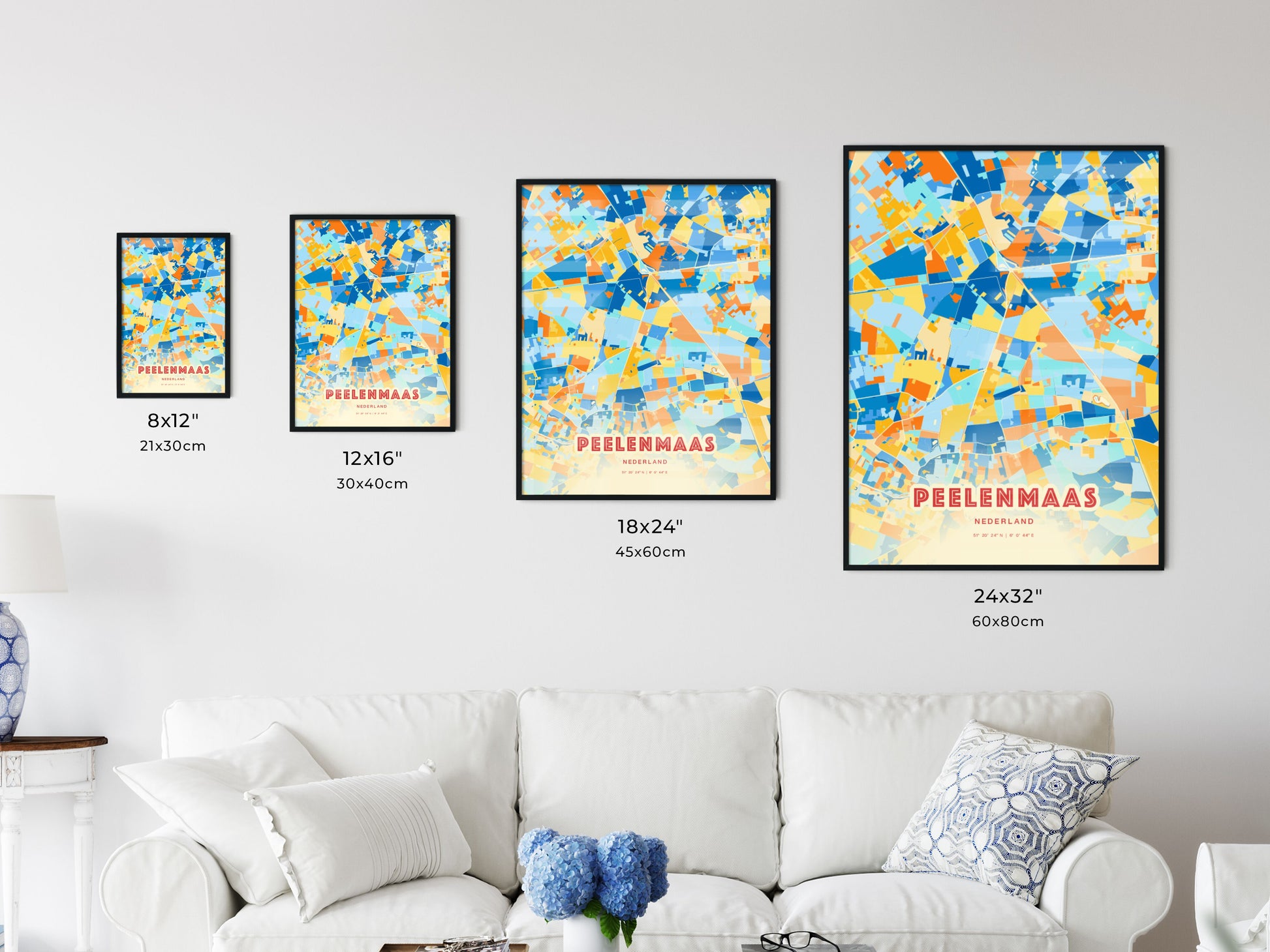 Colorful PEEL EN MAAS NETHERLANDS Fine Art Map Blue Orange