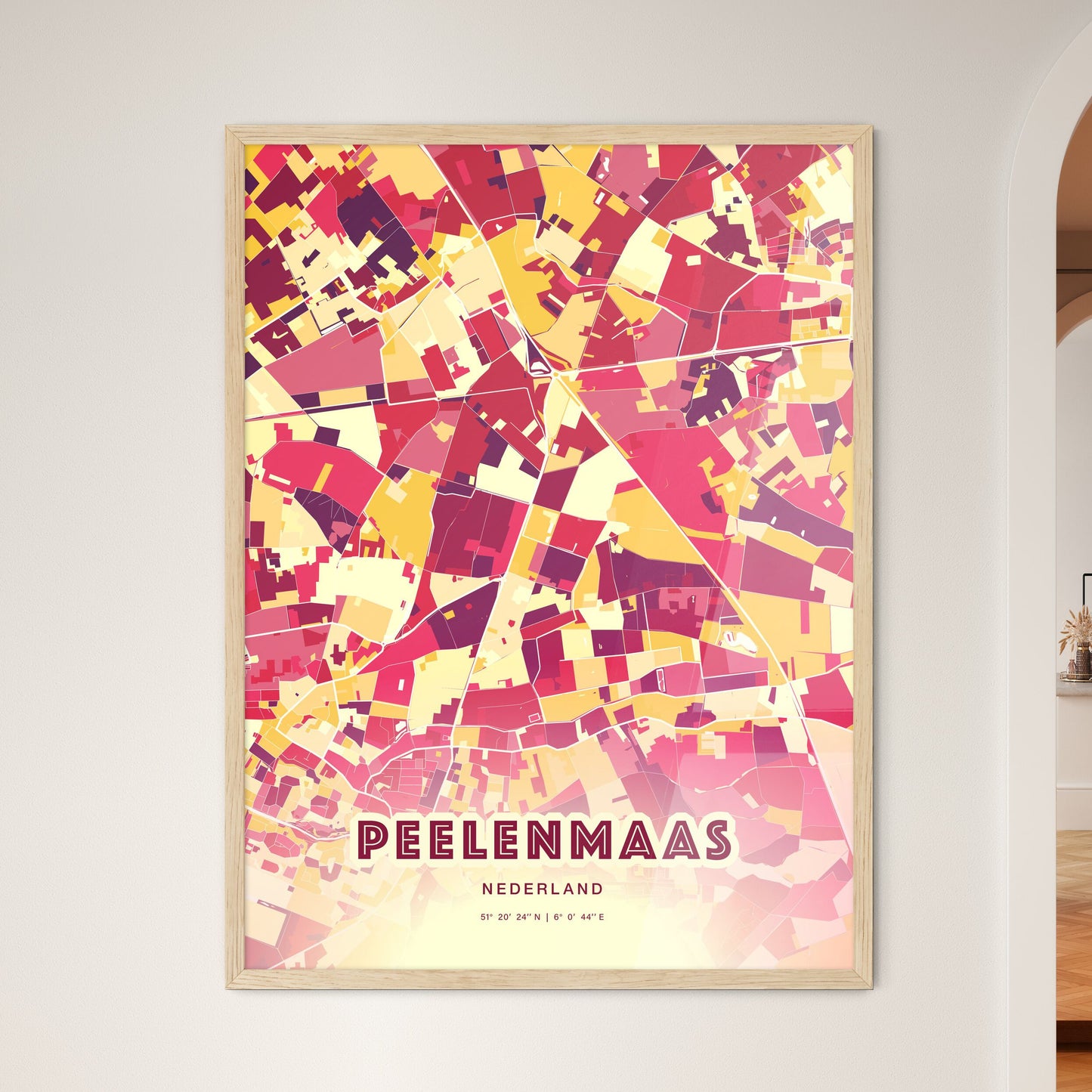 Colorful PEEL EN MAAS NETHERLANDS Fine Art Map Hot Red