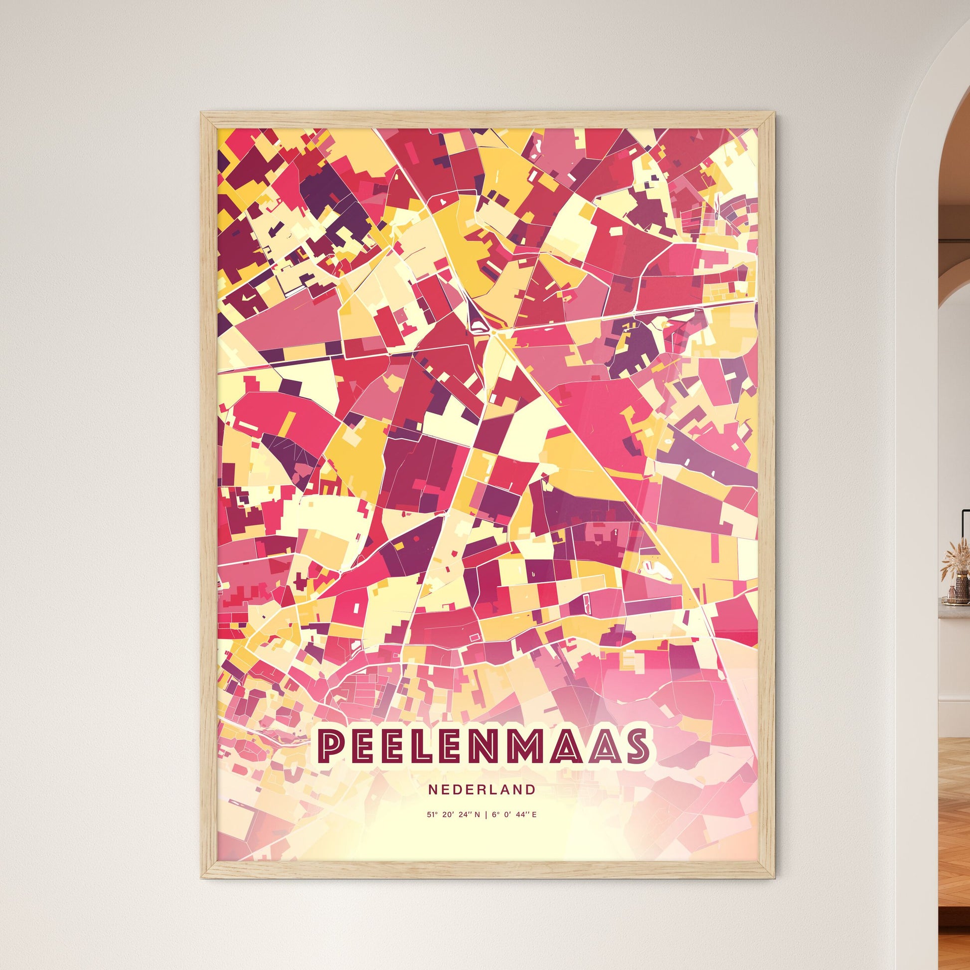 Colorful PEEL EN MAAS NETHERLANDS Fine Art Map Hot Red