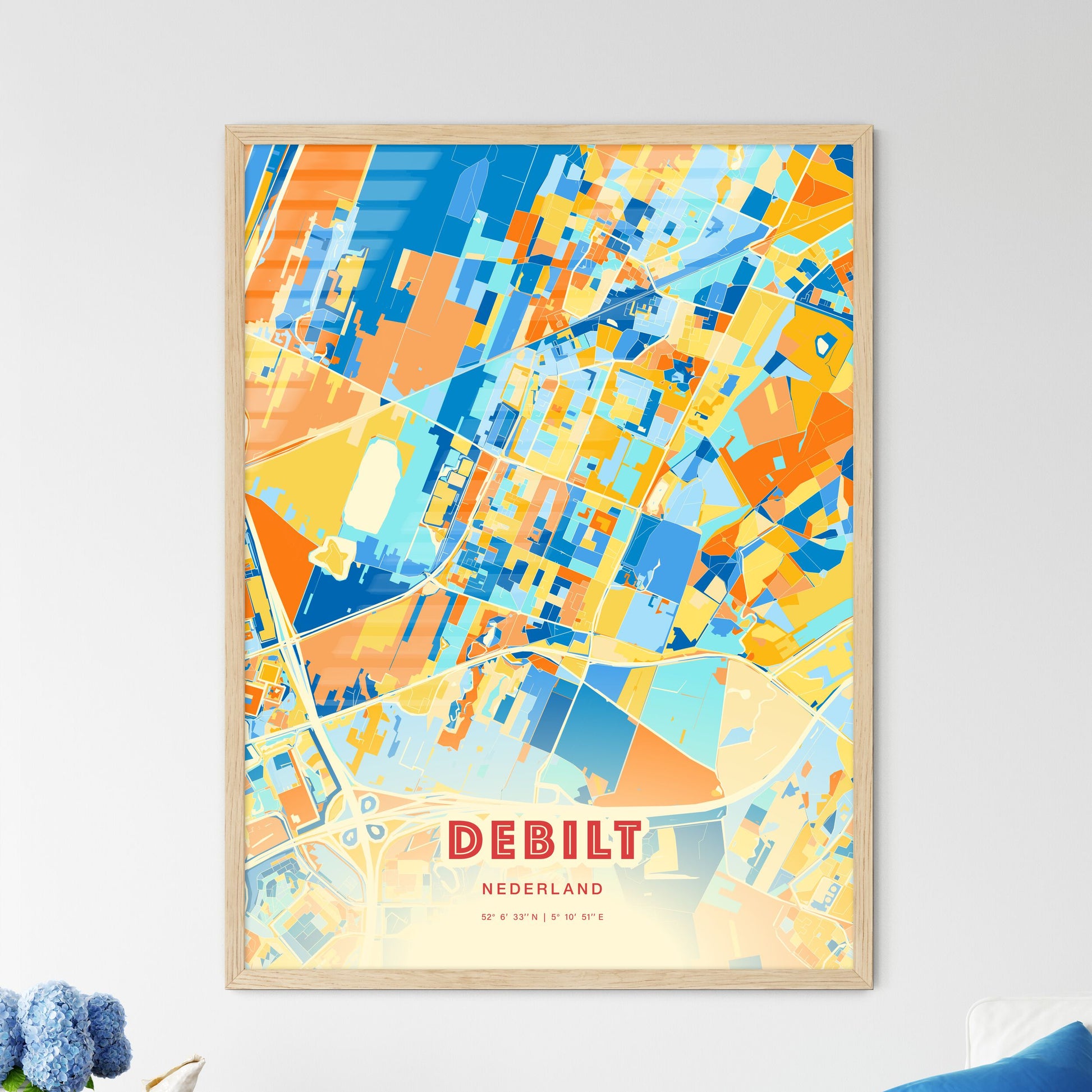 Colorful DE BILT NETHERLANDS Fine Art Map Blue Orange