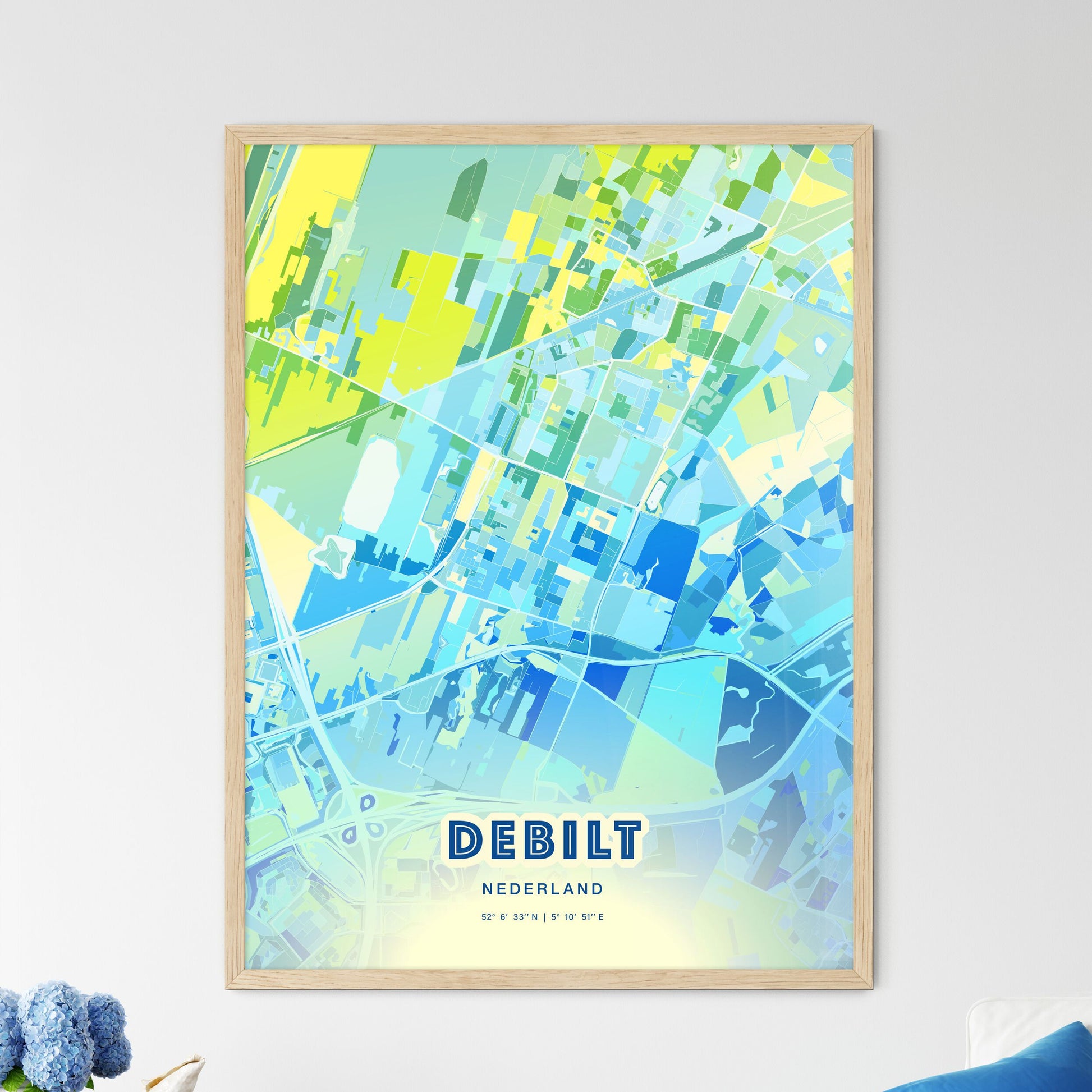 Colorful DE BILT NETHERLANDS Fine Art Map Cool Blue