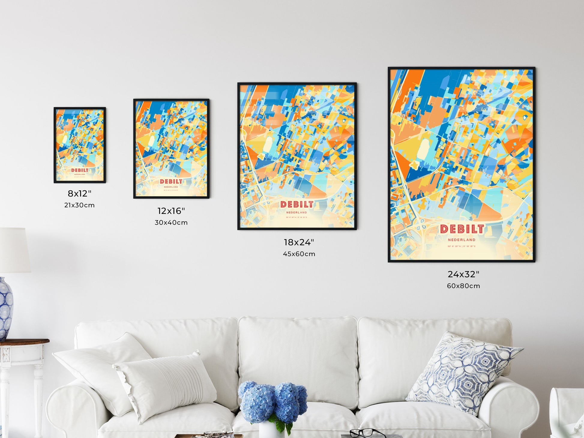 Colorful DE BILT NETHERLANDS Fine Art Map Blue Orange