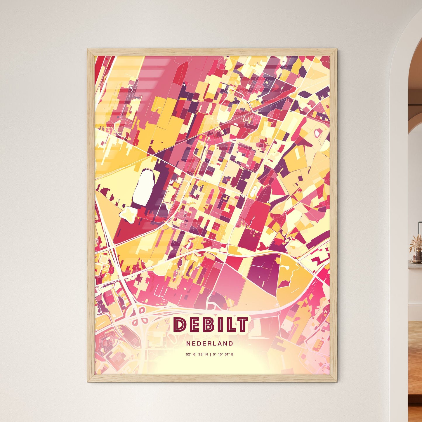 Colorful DE BILT NETHERLANDS Fine Art Map Hot Red