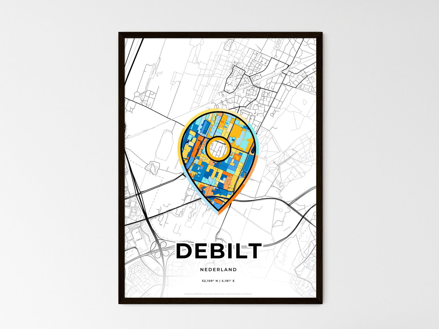 De Bilt Netherlands wedding art map with pointer icon