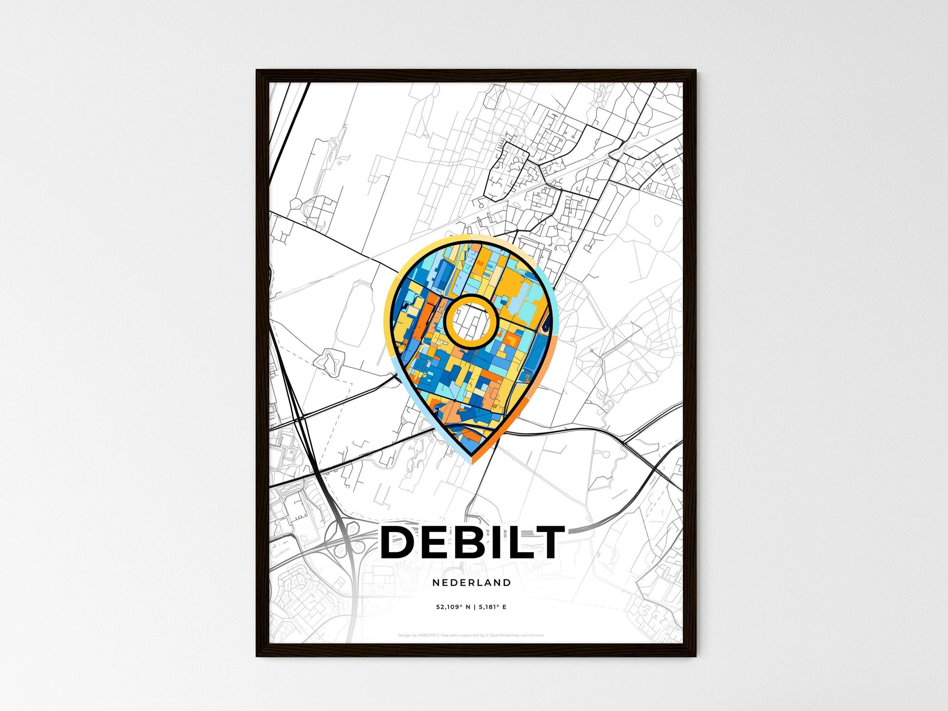 De Bilt Netherlands wedding art map with pointer icon