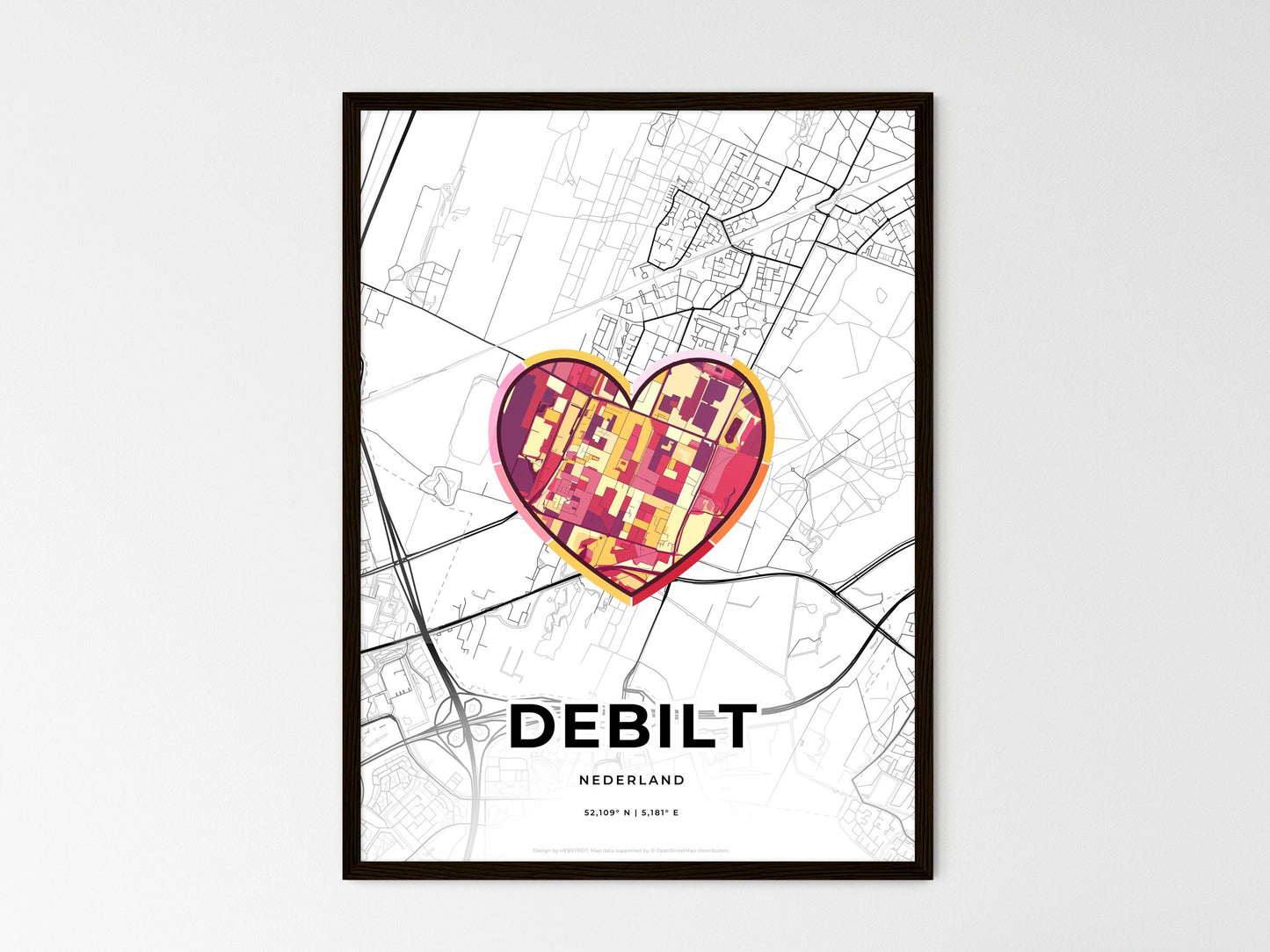 De Bilt Netherlands wedding art map with heart icon