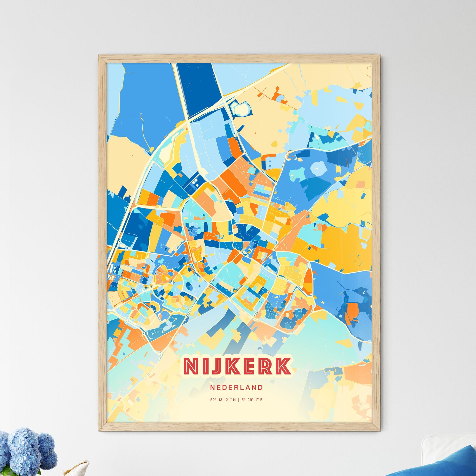 Colorful NIJKERK NETHERLANDS Fine Art Map Blue Orange