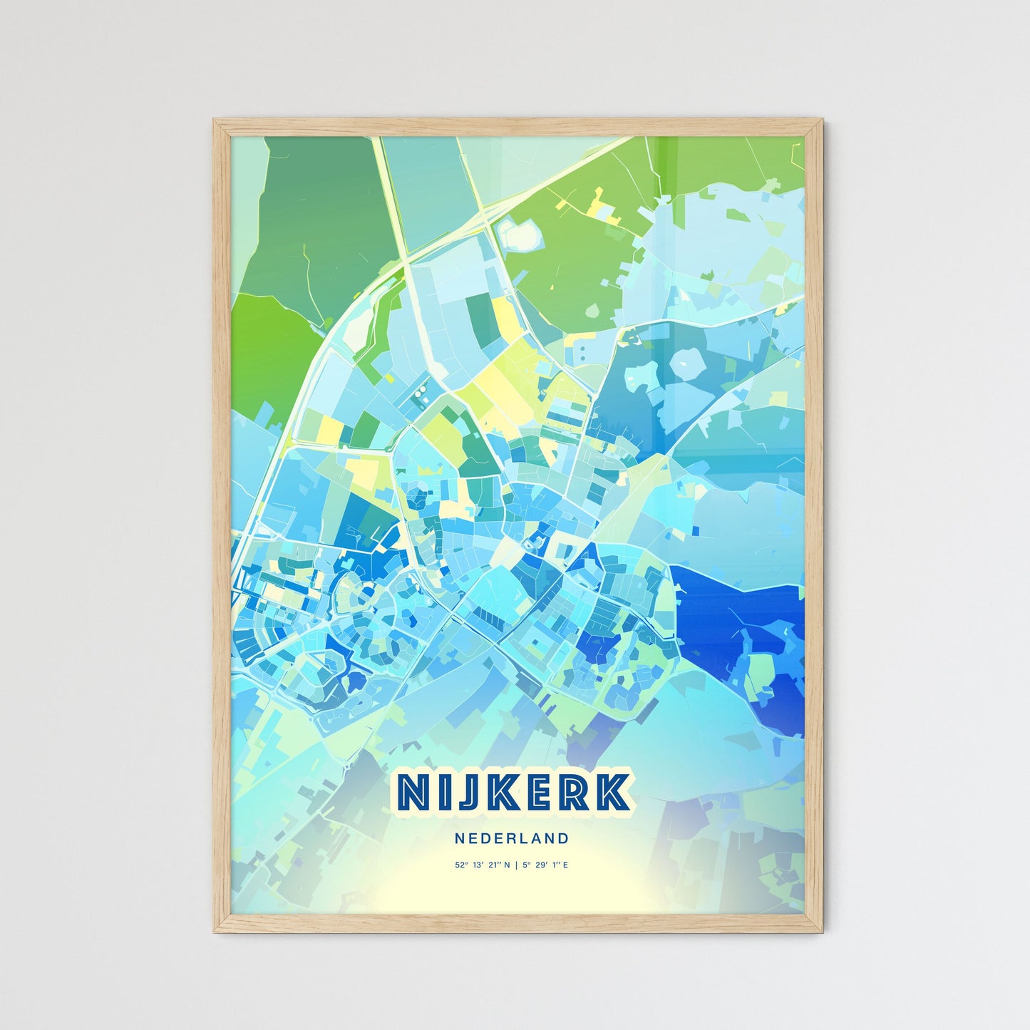 Colorful NIJKERK NETHERLANDS Fine Art Map Cool Blue