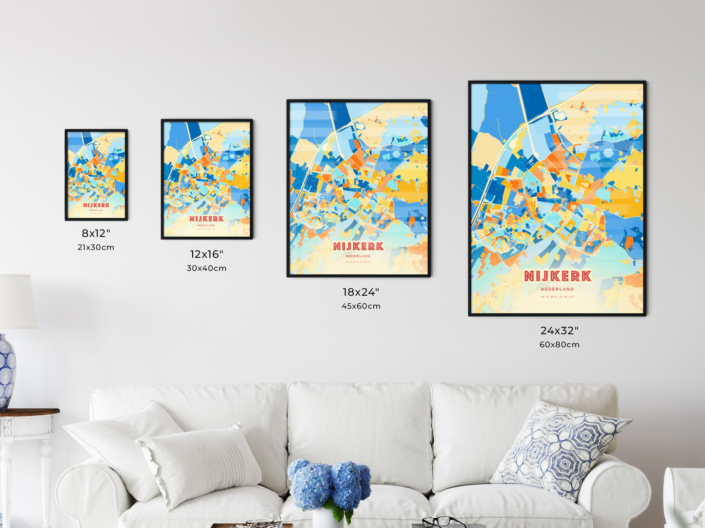 Colorful NIJKERK NETHERLANDS Fine Art Map Blue Orange