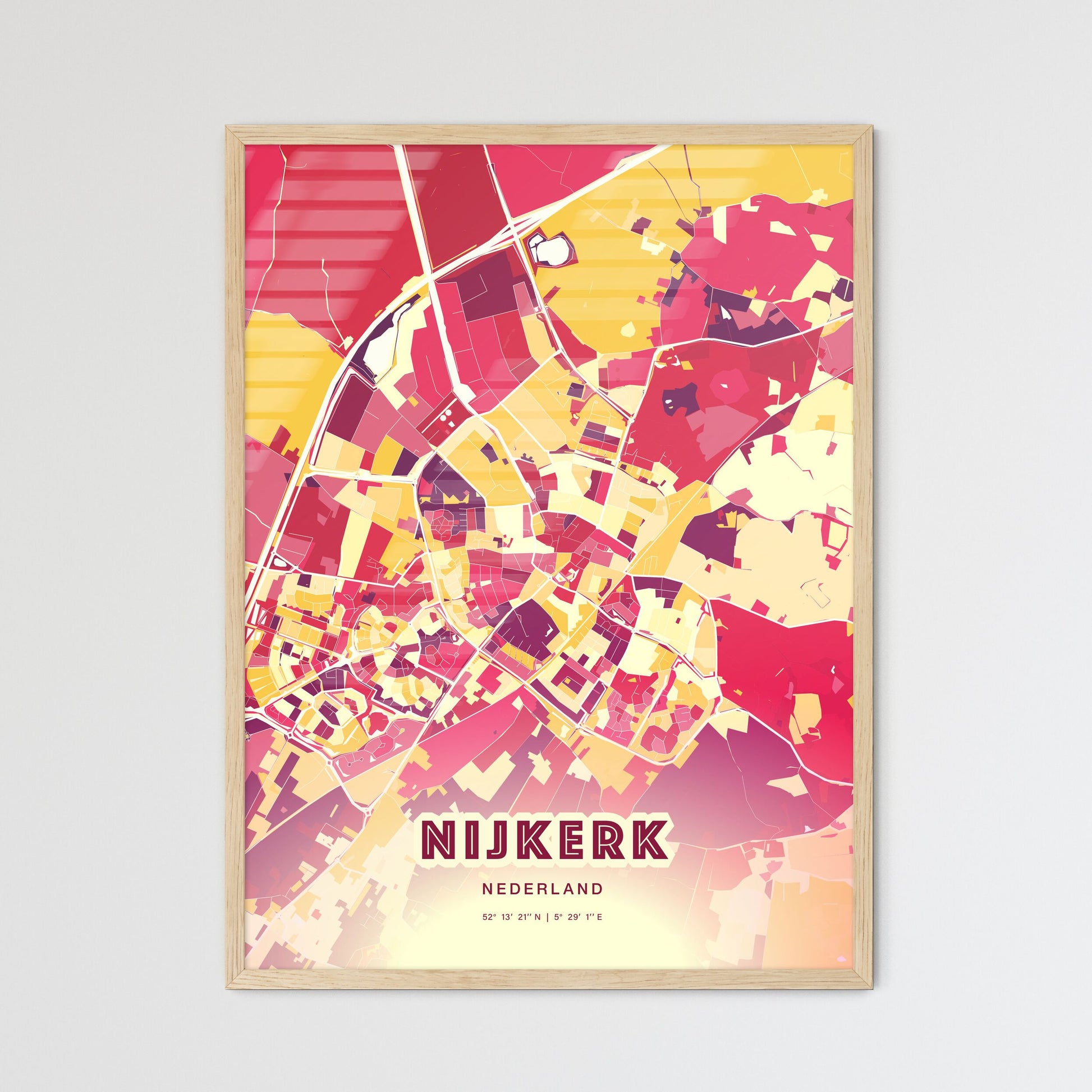 Colorful NIJKERK NETHERLANDS Fine Art Map Hot Red