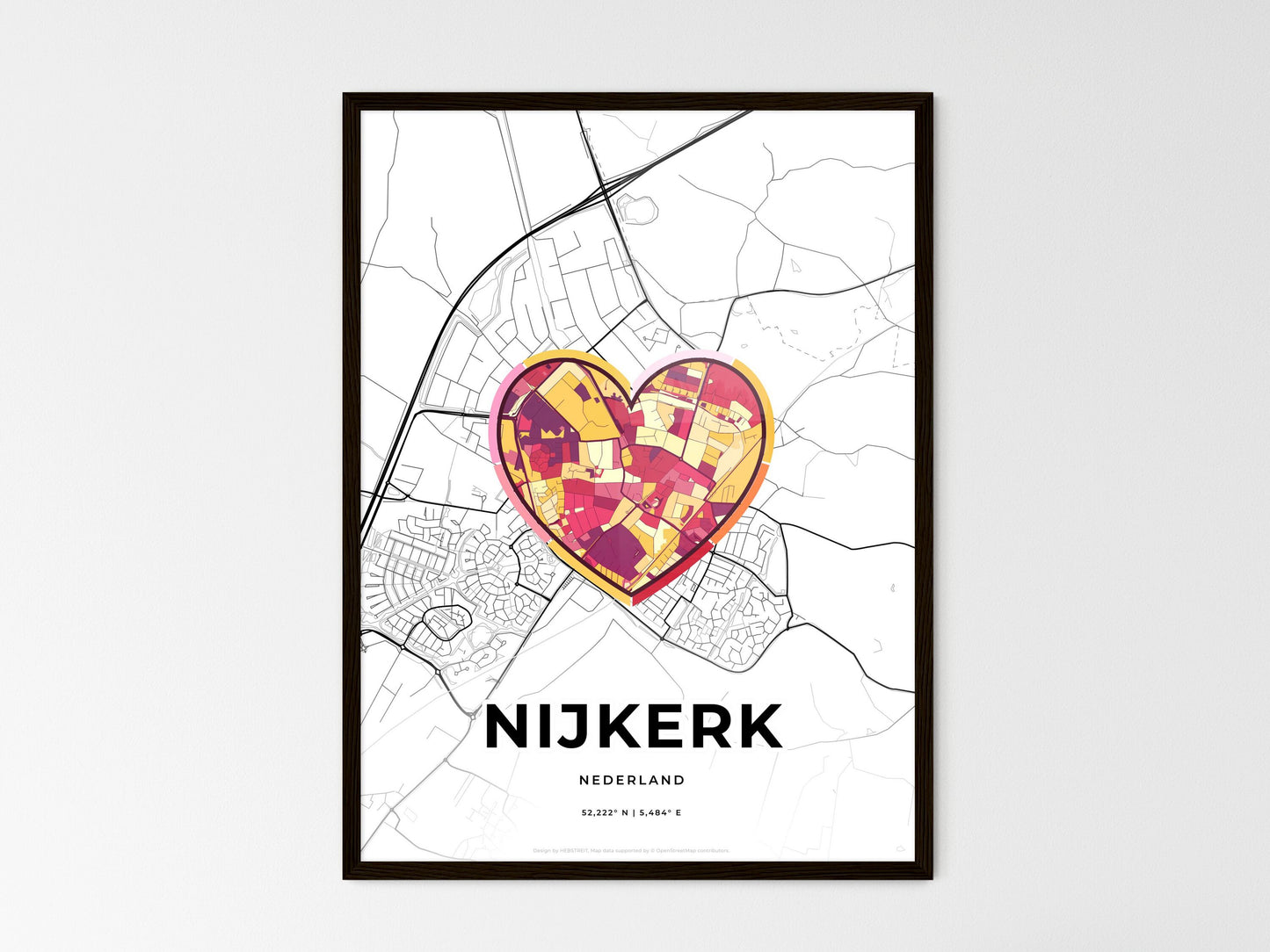 Nijkerk Netherlands wedding art map with heart icon