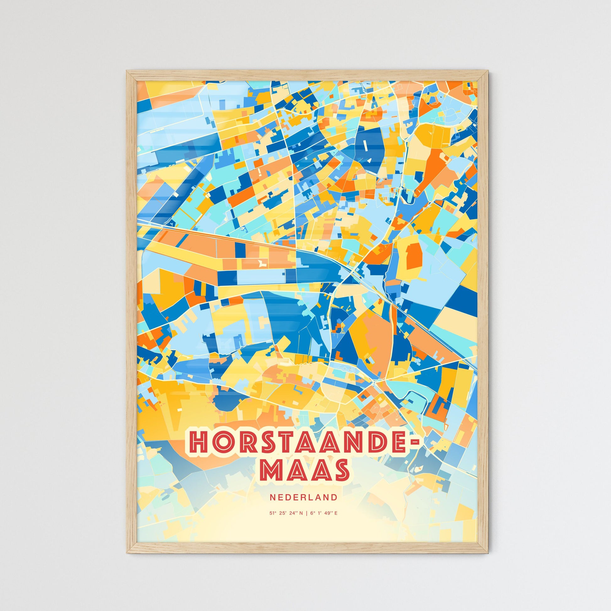Colorful HORST AAN DE MAAS NETHERLANDS Fine Art Map Blue Orange