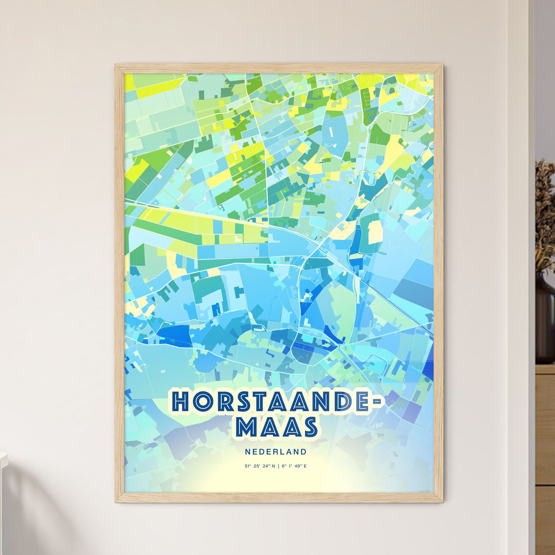 Colorful HORST AAN DE MAAS NETHERLANDS Fine Art Map Cool Blue