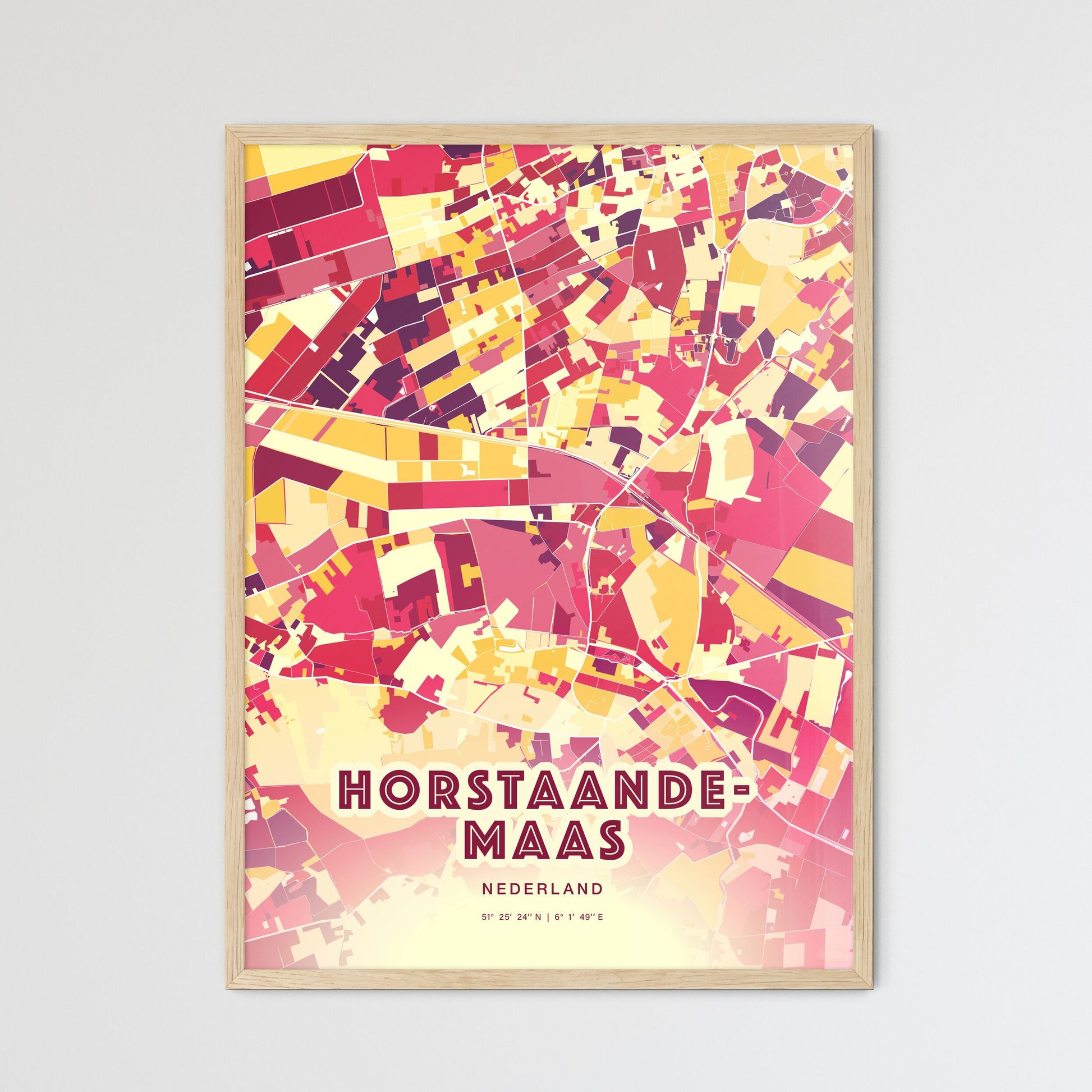 Colorful HORST AAN DE MAAS NETHERLANDS Fine Art Map Hot Red