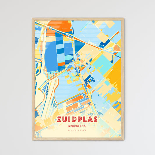 Colorful ZUIDPLAS NETHERLANDS Fine Art Map Blue Orange