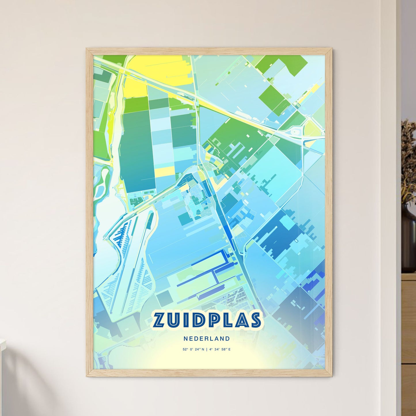 Colorful ZUIDPLAS NETHERLANDS Fine Art Map Cool Blue