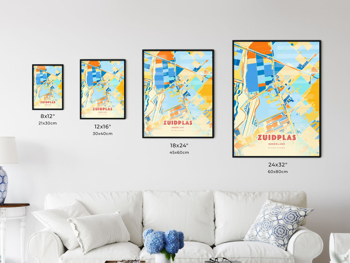 Colorful ZUIDPLAS NETHERLANDS Fine Art Map Blue Orange