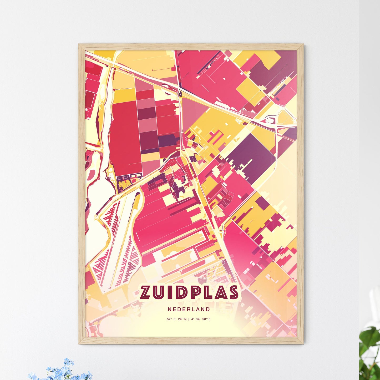 Colorful ZUIDPLAS NETHERLANDS Fine Art Map Hot Red