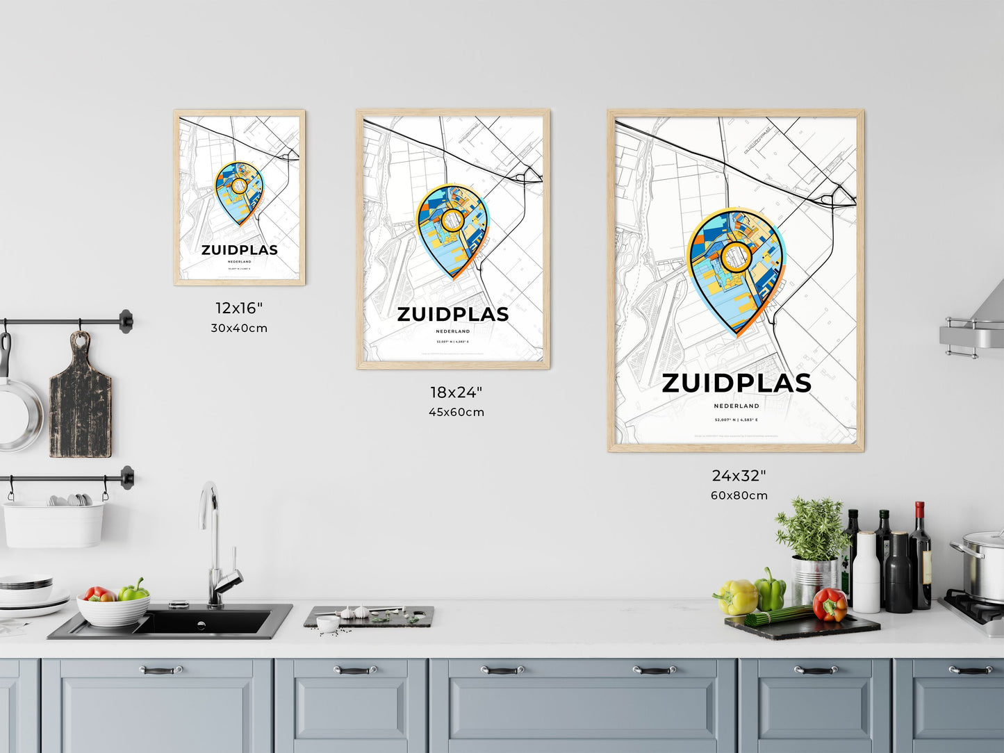 ZUIDPLAS NETHERLANDS minimal art map with a colorful icon. Where it all began, Couple map gift.