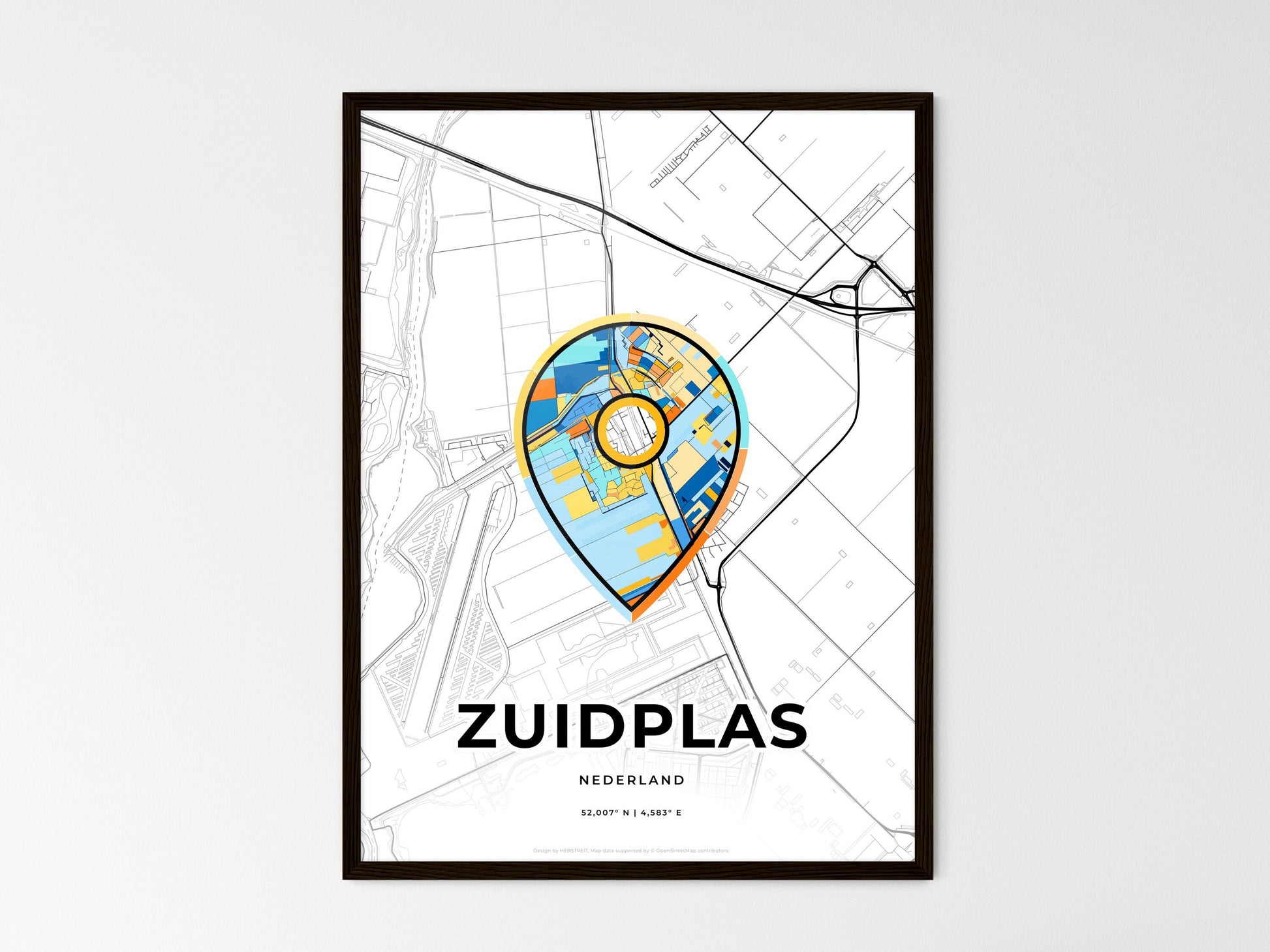 ZUIDPLAS NETHERLANDS minimal art map with a colorful icon. Where it all began, Couple map gift. Style 1