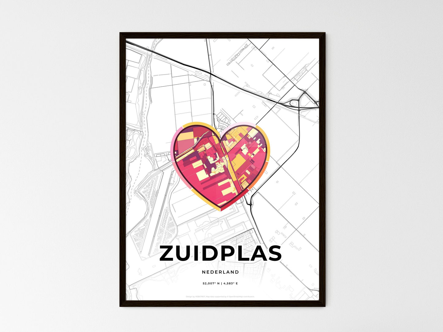ZUIDPLAS NETHERLANDS minimal art map with a colorful icon. Where it all began, Couple map gift. Style 2