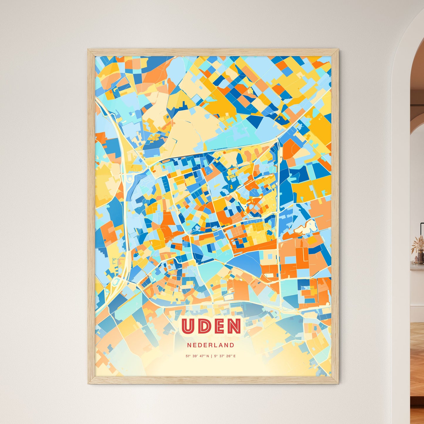 Colorful UDEN NETHERLANDS Fine Art Map Blue Orange