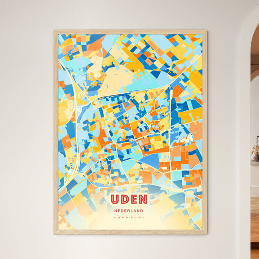 Colorful UDEN NETHERLANDS Fine Art Map Blue Orange