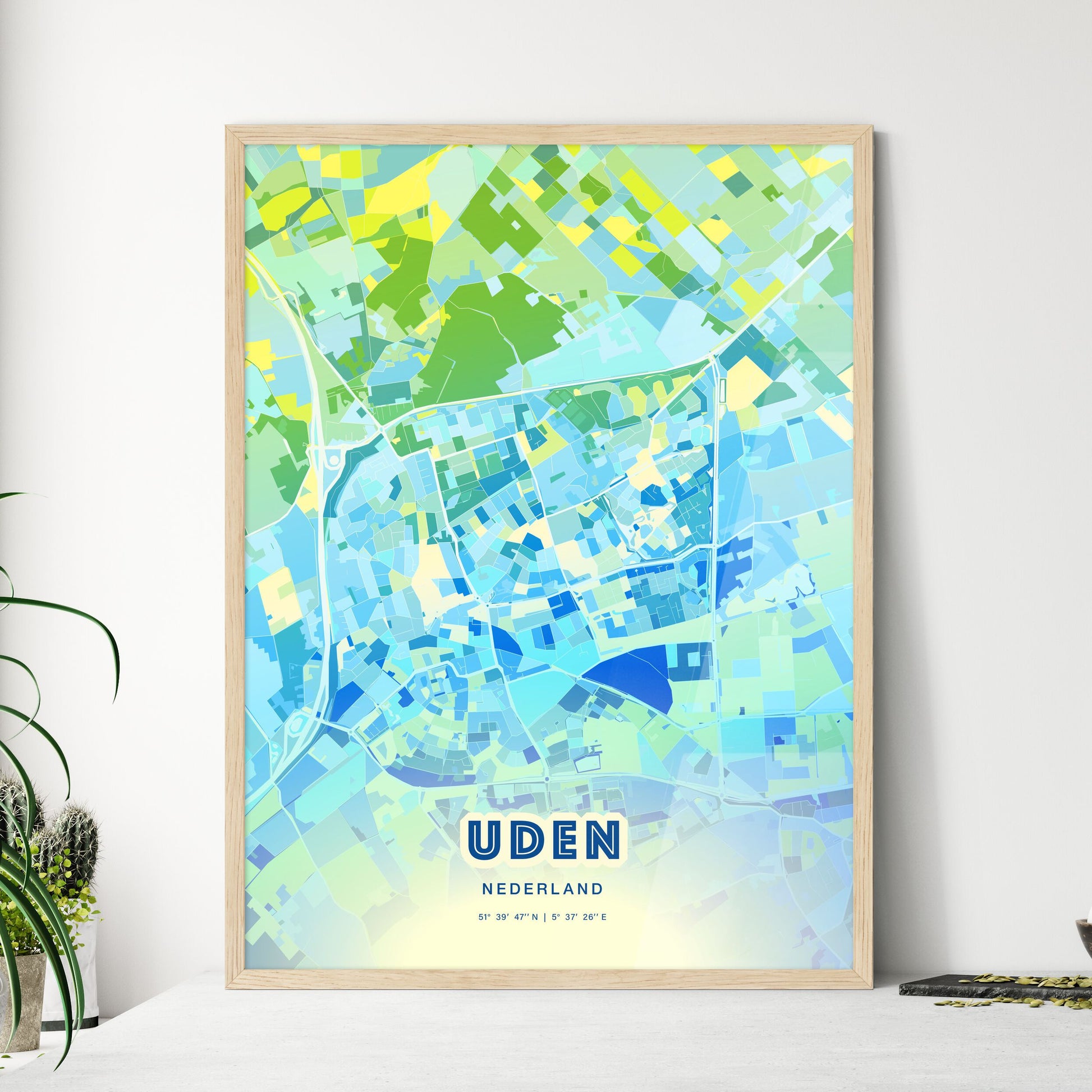 Colorful UDEN NETHERLANDS Fine Art Map Cool Blue