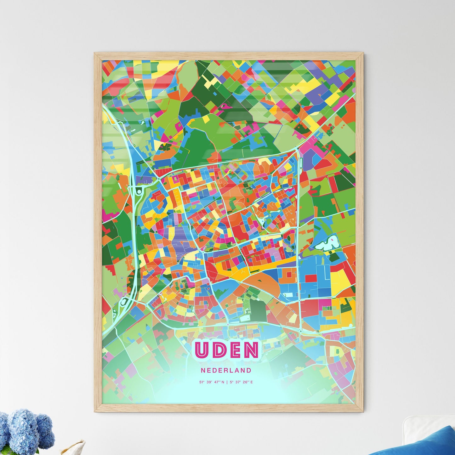 Colorful UDEN NETHERLANDS Fine Art Map Crazy Colors