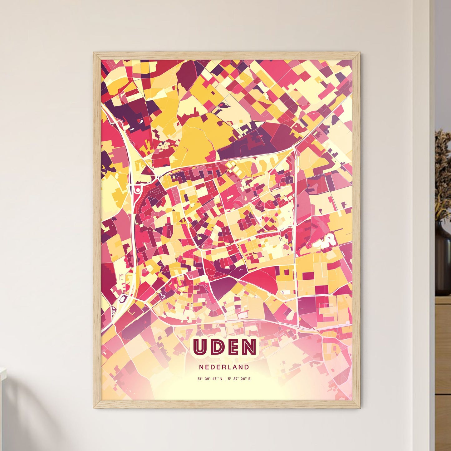 Colorful UDEN NETHERLANDS Fine Art Map Hot Red