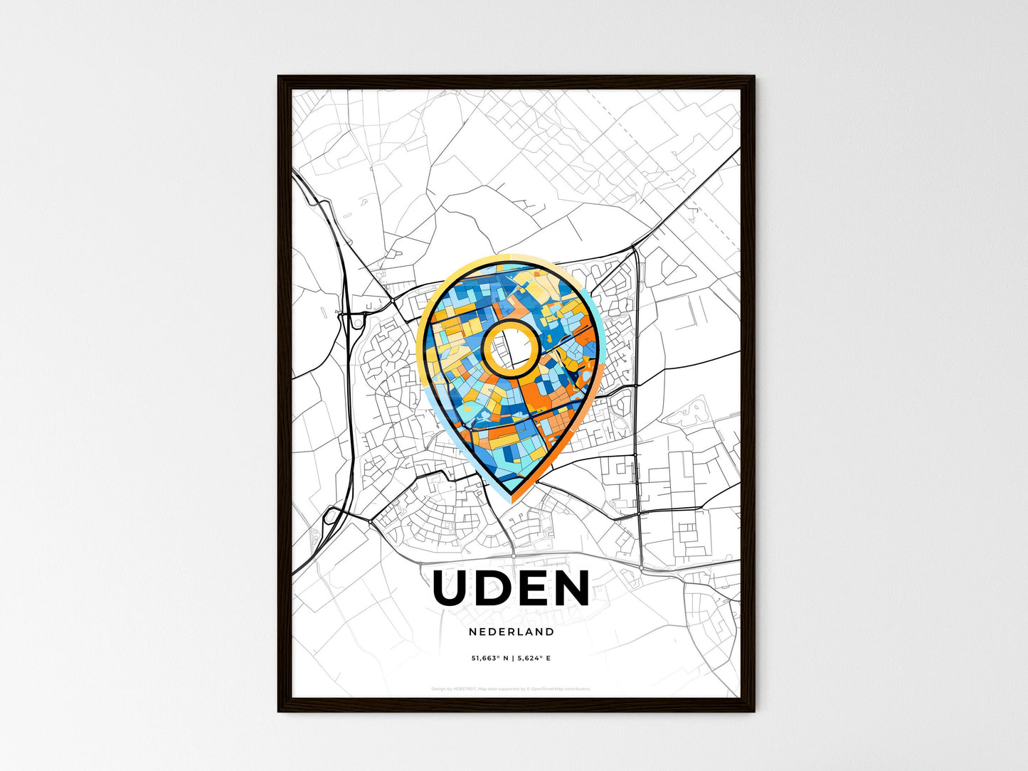Uden Netherlands wedding art map with pointer icon