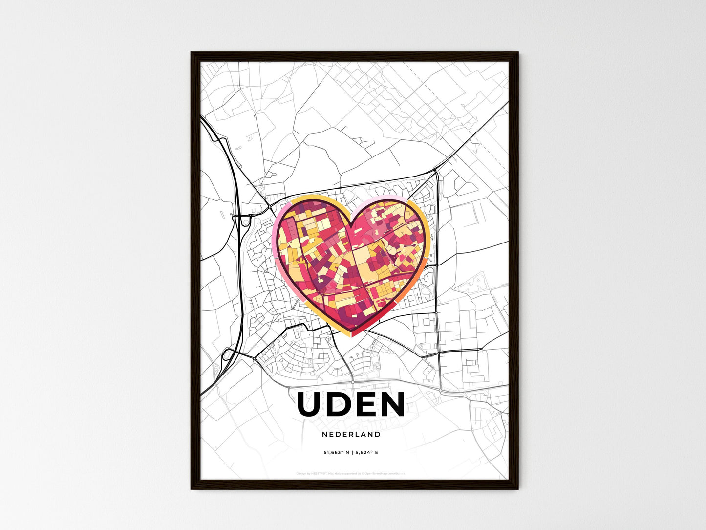 Uden Netherlands wedding art map with heart icon