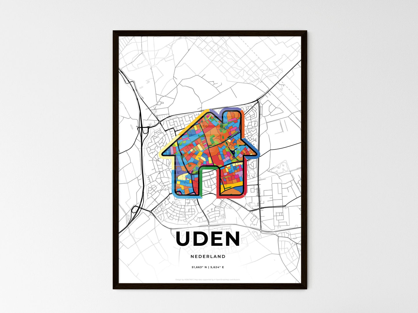 Uden Netherlands wedding art map with home icon