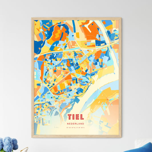 Colorful TIEL NETHERLANDS Fine Art Map Blue Orange