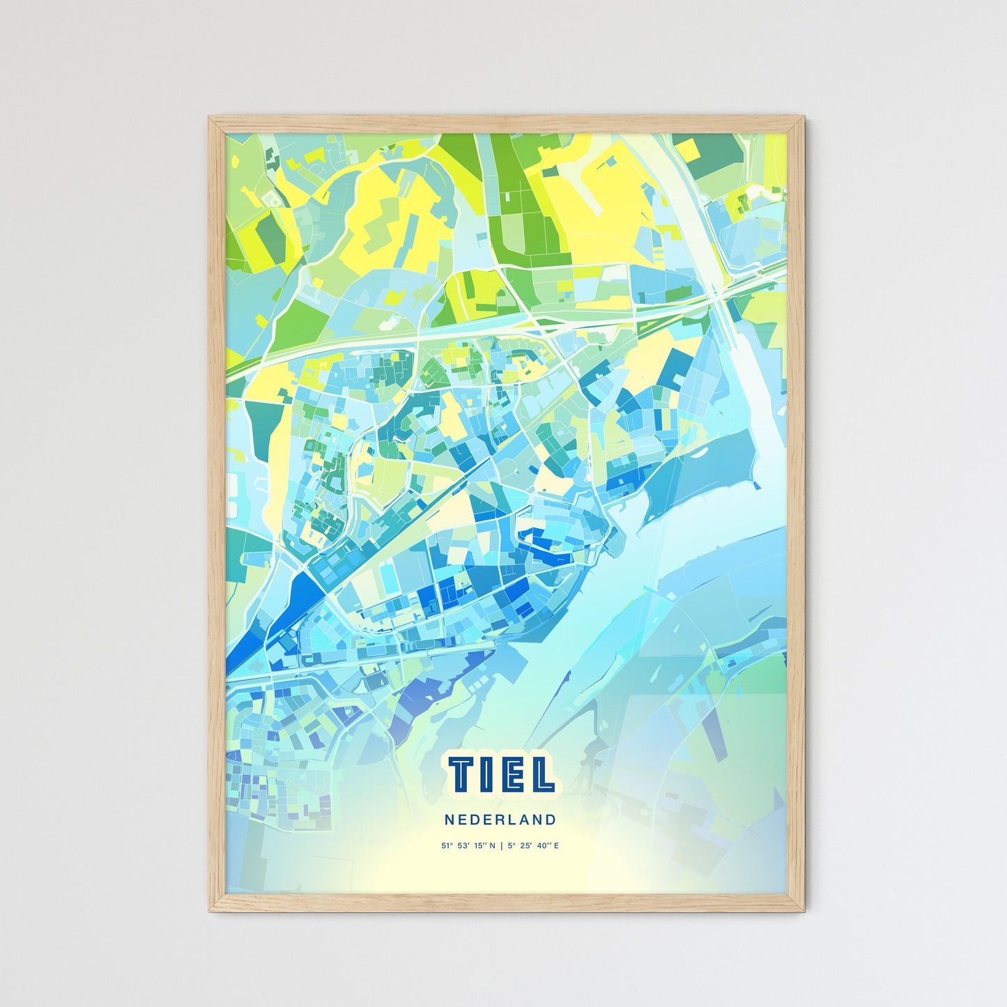 Colorful TIEL NETHERLANDS Fine Art Map Cool Blue