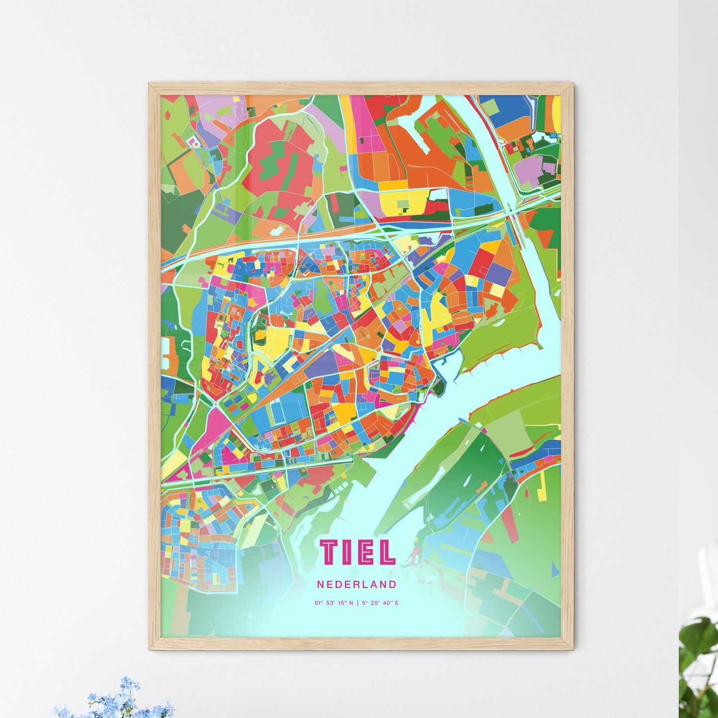 Colorful TIEL NETHERLANDS Fine Art Map Crazy Colors