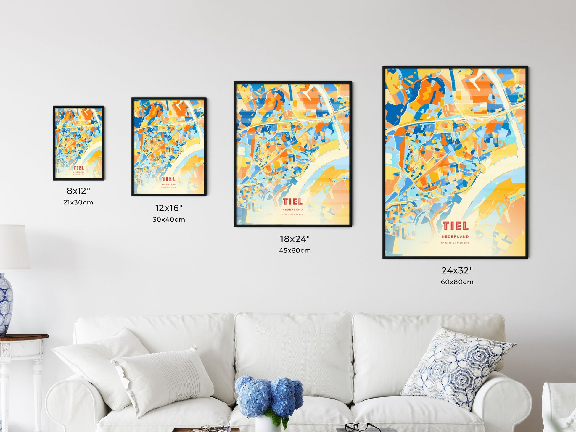 Colorful TIEL NETHERLANDS Fine Art Map Blue Orange