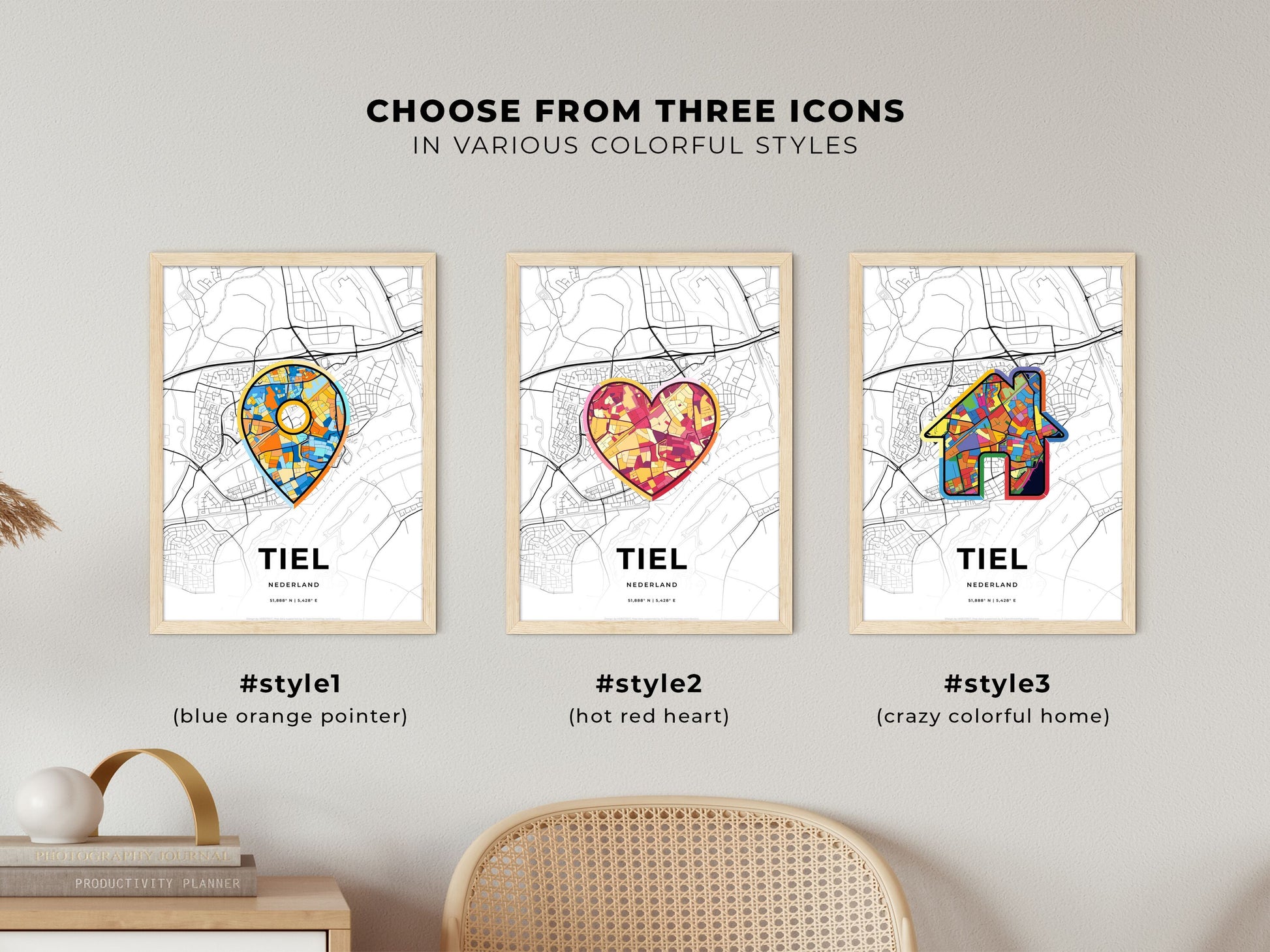 Tiel Netherlands maps with colorful icons