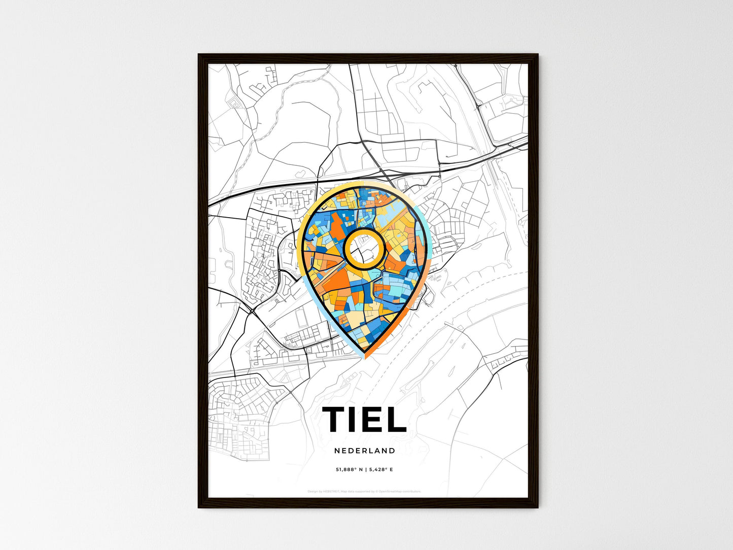 Tiel Netherlands wedding art map with pointer icon