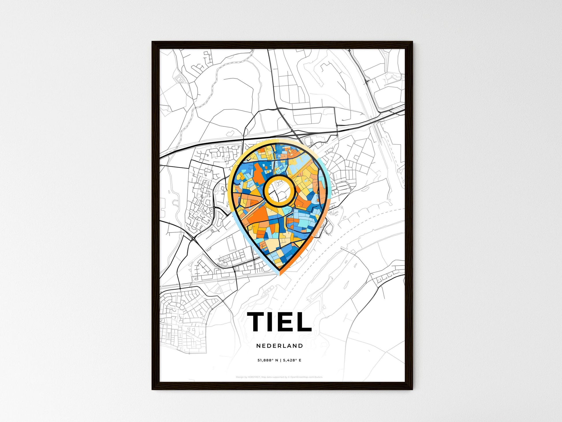 Tiel Netherlands wedding art map with pointer icon