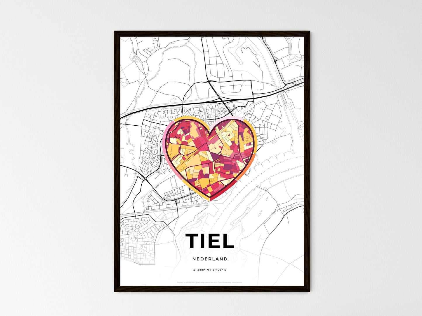 Tiel Netherlands wedding art map with heart icon