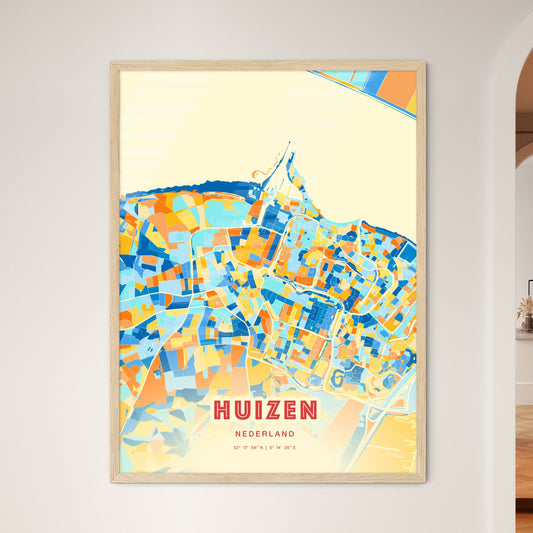 Colorful HUIZEN NETHERLANDS Fine Art Map Blue Orange